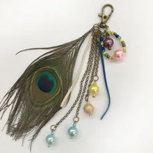 Европа и Америка внешней торговли Горячая павлин брелок для ключей с перьями бусины с кисточками брелок для ключей подвеска напрямую от производителя Sel