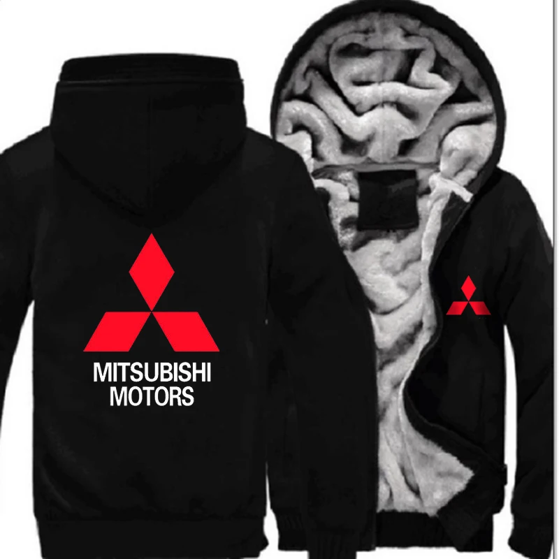 Мужской бренд Mitsubishi, зимняя куртка с капюшоном на молнии, Мужское пальто, повседневная утепленная толстовка с логотипом, модные толстовки с красным принтом