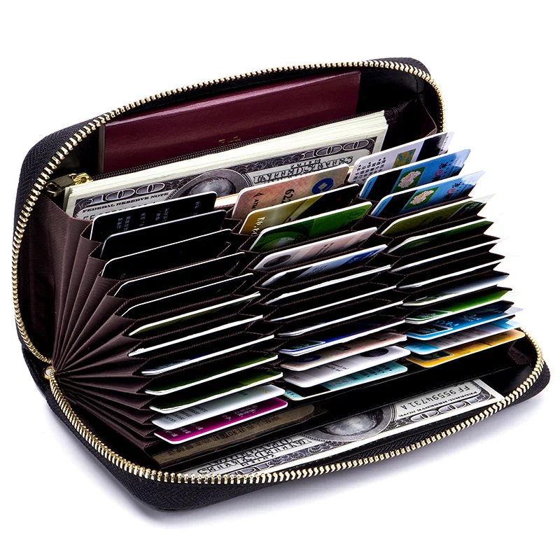Leather Wallet Long Zipper Card Holder RFID Business Credit Women Clutch Passport Coin Purse