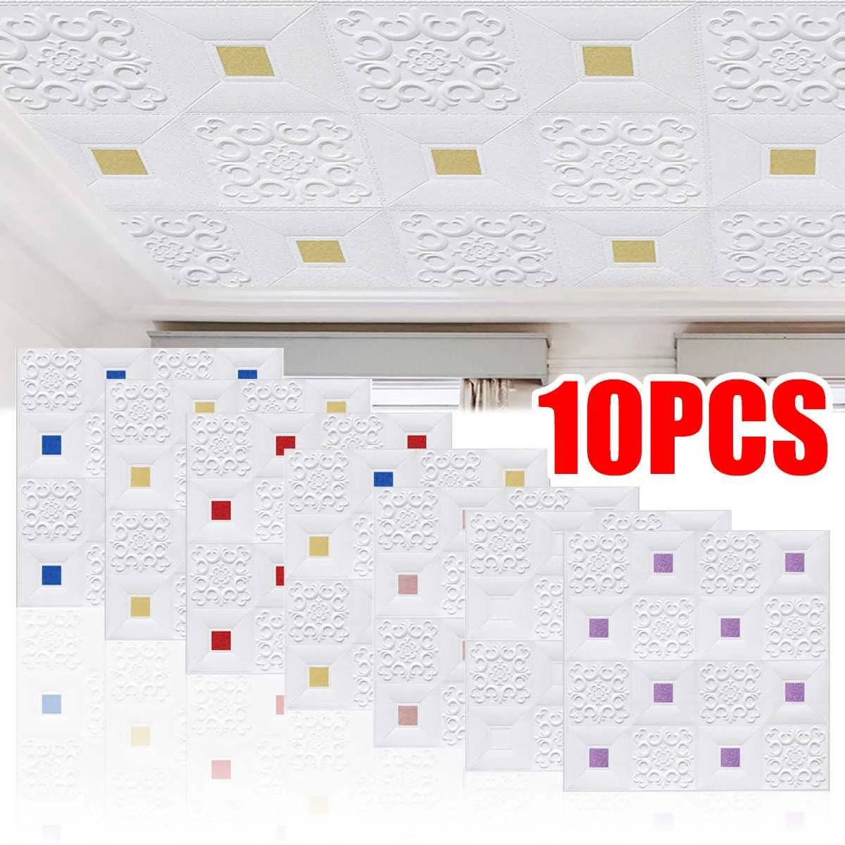 

10pcs/lot 3D Stereo Wall Stickers Foam Wallpaper Self-Adhesive Ceiling Decorative Stickers Room Bedroom TV Background Wallpaper