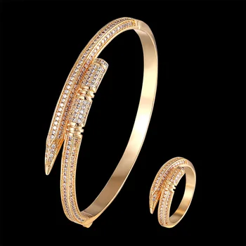 

Fateama brand simple bracelet and ring jewelry set pencil shape micro setting zircon classic fashion accessories best gift