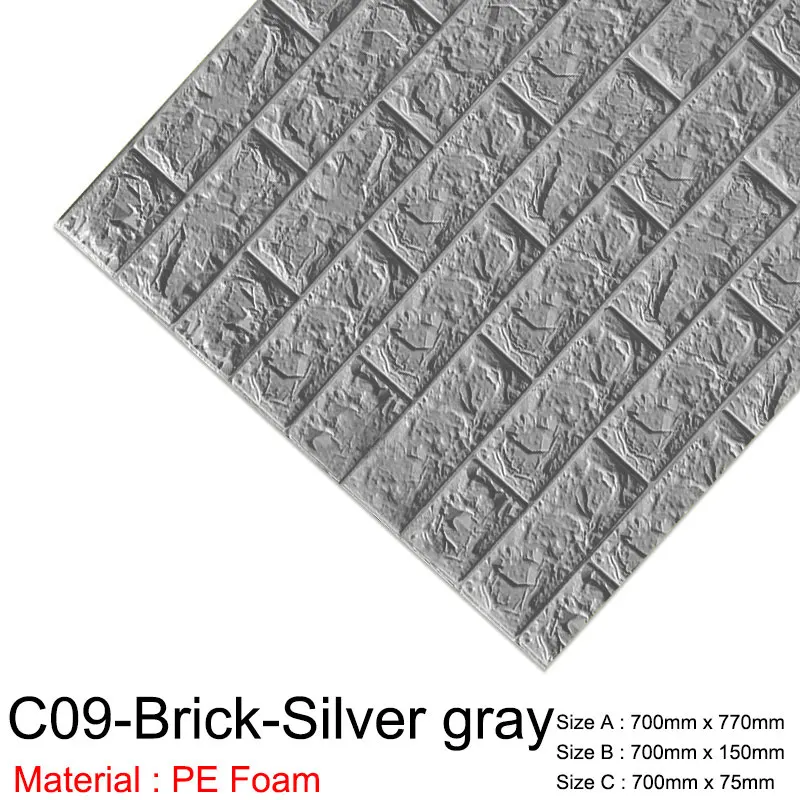 C09-Brick-SilverGray 3D Обои DIY мраморная кирпичная кожура и самоклеющиеся настенные стикеры s водонепроницаемые для кухни ванной дома настенные наклейки - Цвет: C09-Brick-SilverGray