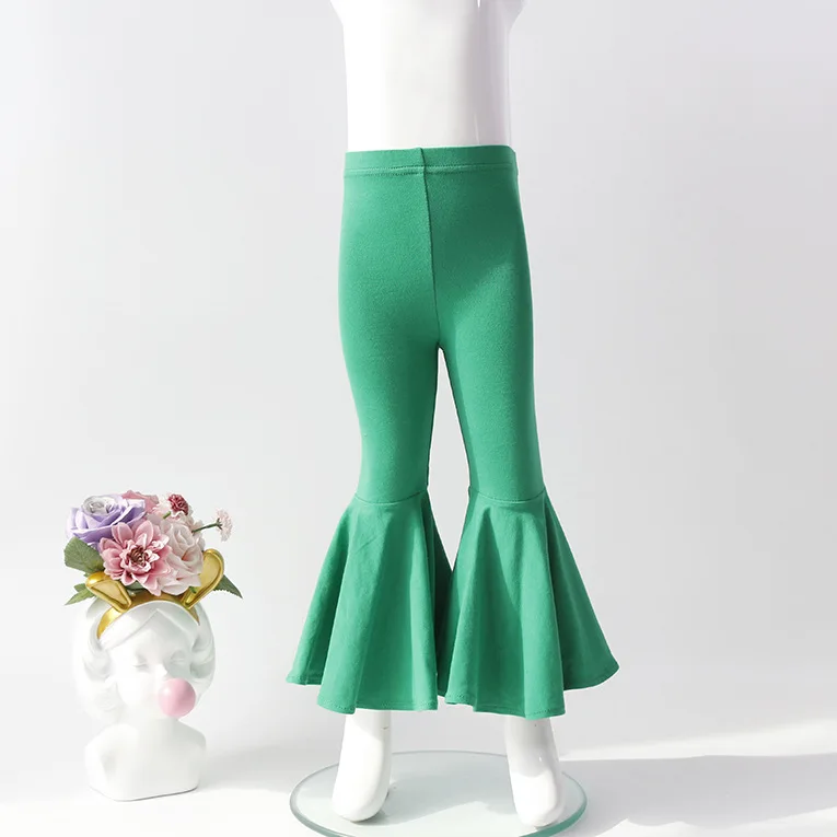 Новинка года; леггинсы для маленьких девочек; однотонные хлопковые леггинсы с оборками; Длинные обтягивающие штаны для девочек; брюки; детская одежда - Цвет: green 2