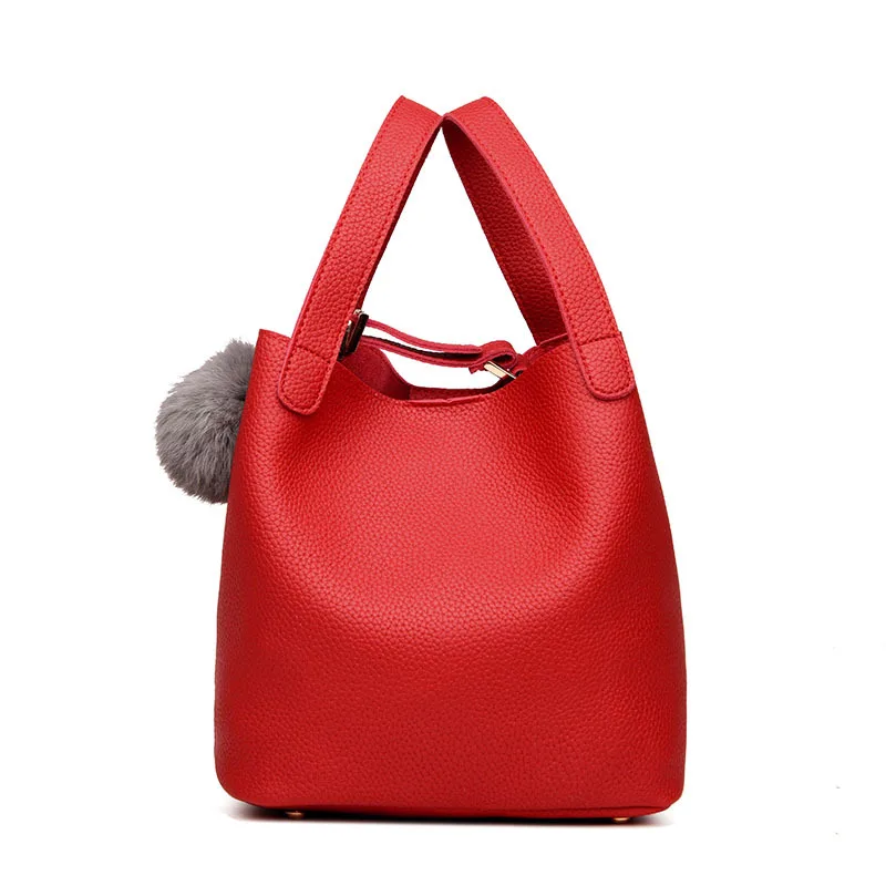 

New Style Stereotypes Bucket WOMEN'S Bag Europe And America Shoulder Bag Hand-Style Shoulder Bag with Fuzzy Ball Pendant