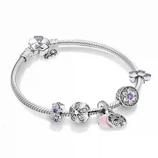 

100% 925 Sterling Silver Daisy Flowers Fresh Charm Bracelet Natural Suit Elegant Portrait Charmed Present Jewelry Women
