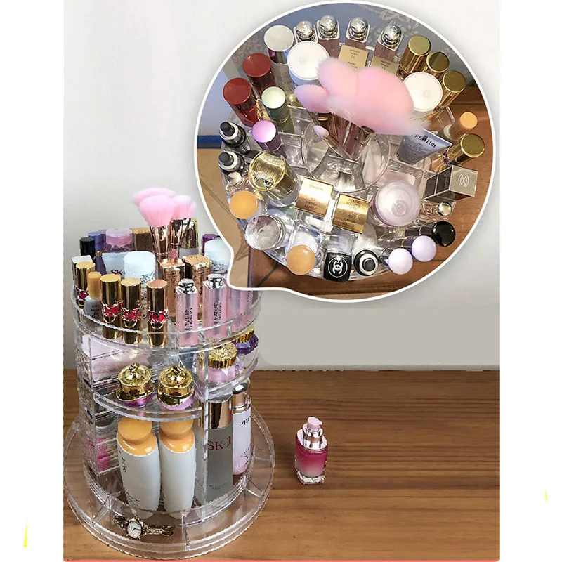 NEW 360-degree Rotating Drawer Makeup Storage Box Brush Holder Jewelry Organizer Case Transparent Acrylic Cosmetic Organizer Box