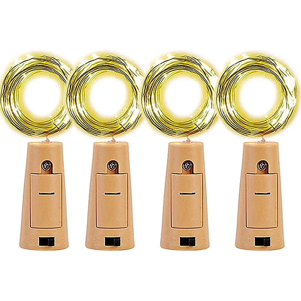 4 PCS Battery powered cork bottle light 2m LED light bar light birthday party wine bottle stopper light bar (Without battery) 10 20 30 led bottle cork stopper string copper wire fairy lights free battery included 9 colors to choose