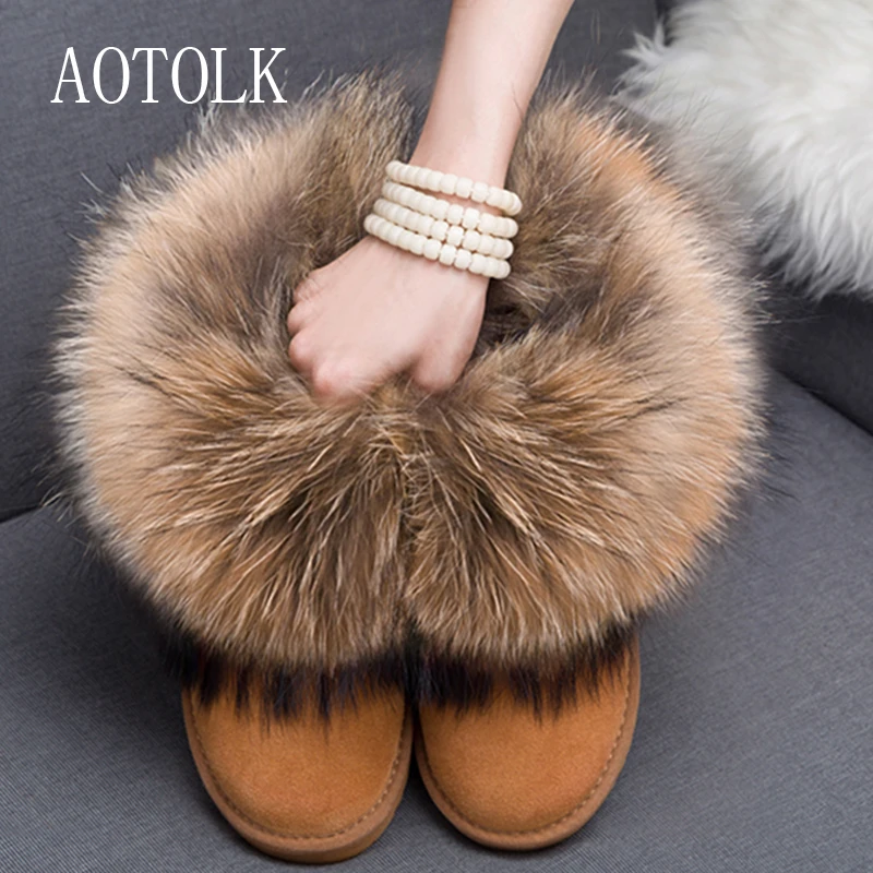 US $37.71 48% OFF|Frauen Stiefel Aus Echtem Leder Echt Fox Pelz Marke Winter Schuhe Warme Schwarz Runde Kappe Casual Plus Größe Weibliche Schnee Stiefel neue Ankunft-in Knöchel-Boots aus Schuhe bei AliExpress 