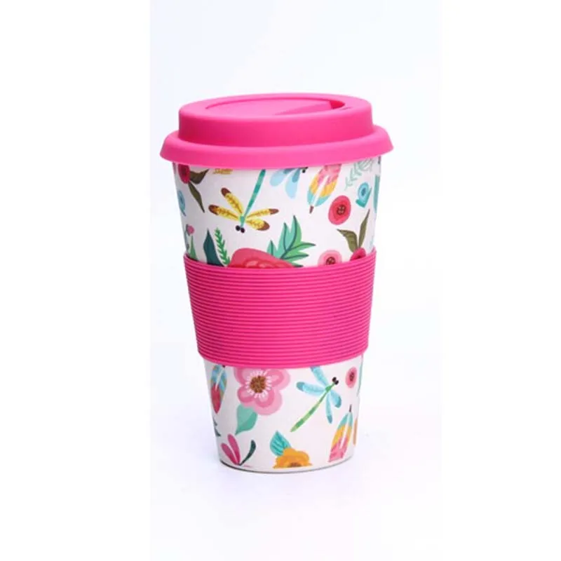 Rose Flower Креативные кофейные кружки BPA бесплатно, Бамбуковая бутылка для воды, розовая кожаная дорожная портативная чашка для чая, молока, посуда для напитков 400 мл - Color: Rose Flower