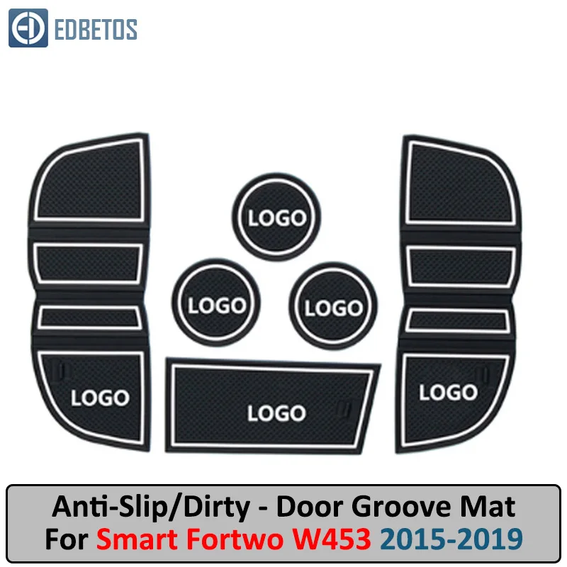 Anti-Slip Mat For Mercedes Benz Smart Fortwo Forfour W453 C453-19 With Smart Logo Gate Slot Coaster Anti-Dirty Door Groove
