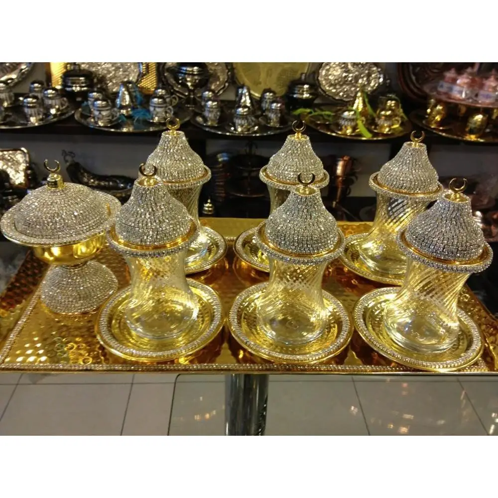 Ручной работы Медь турецкий чай воды земзем Сервировочный набор Swarovski покрытием