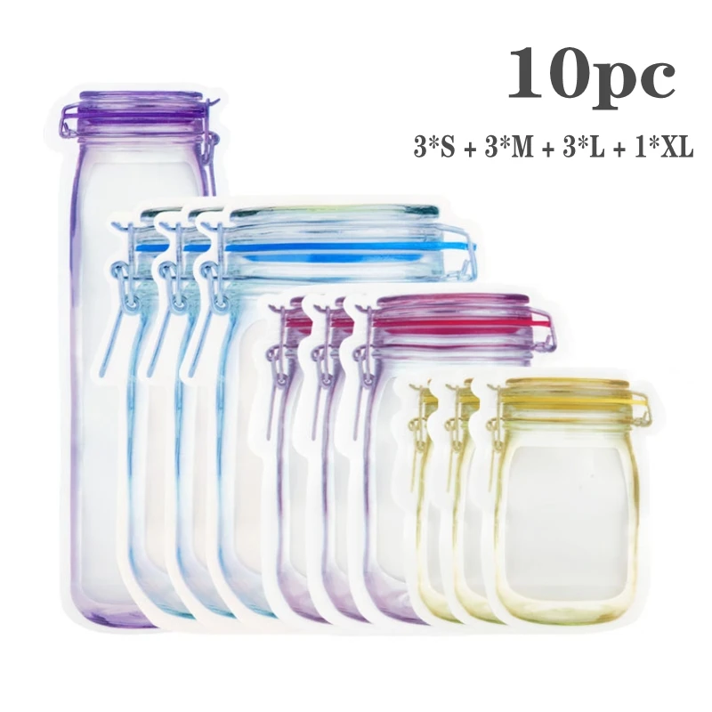 Reusable Mason Jar Design Ziplock Food Storage Bags for Snacks and Kitchen Organization