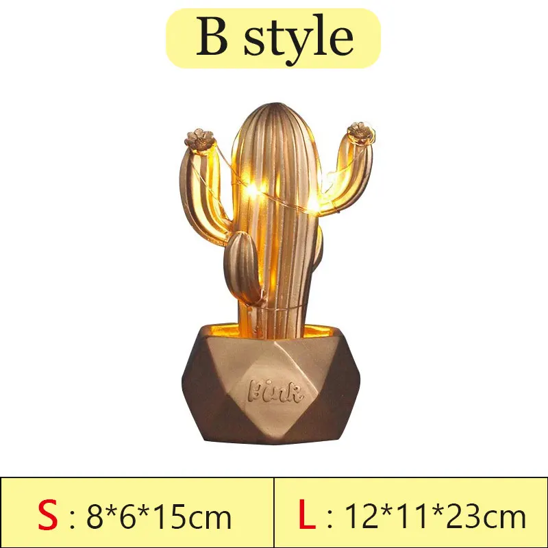 Ins милый светодиодный светильник в виде кактуса из смолы, Настольный светильник, декоративный светильник для детей, Рождественский подарок на день рождения, Прямая поставка - Испускаемый цвет: B Style - Gold