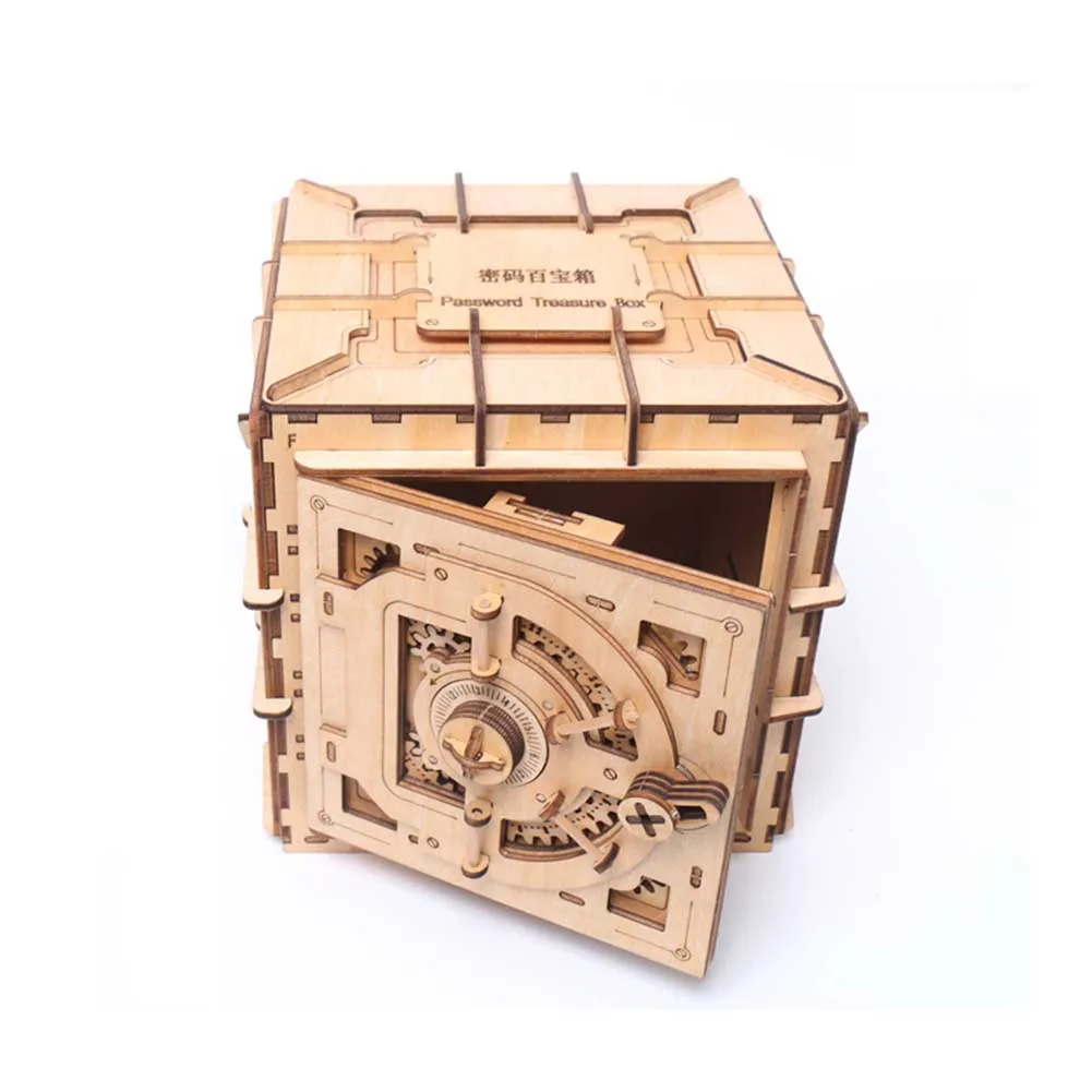 Взрослые игрушки деревянный пароль механическая передача подарки Коробка С Сокровищами 3D серьги DIY собранное кольцо модель для хранения