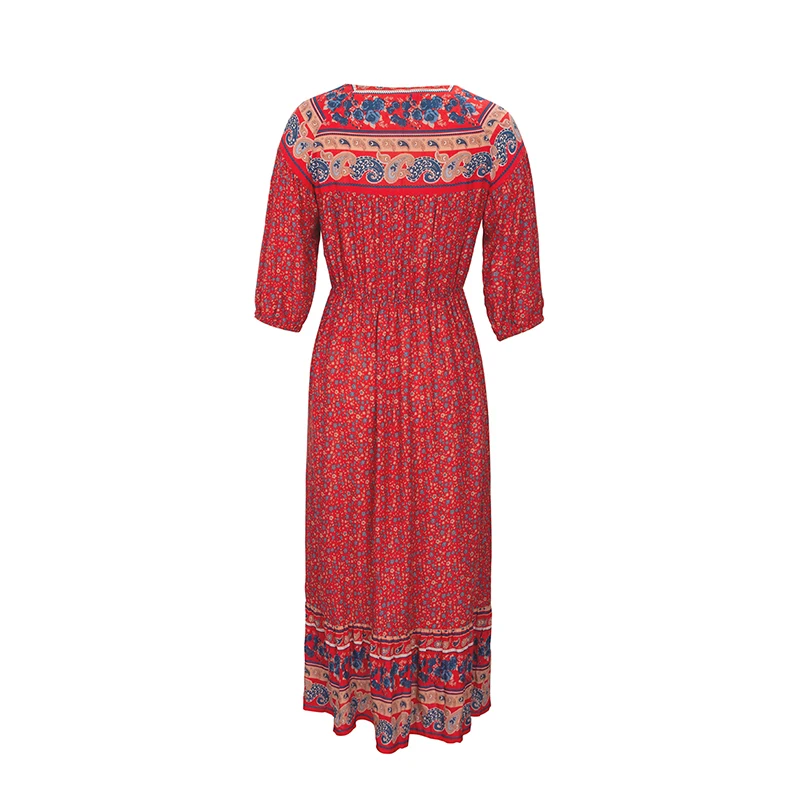 Everkaki, женское длинное платье, бохо, цветочный принт, кисточки, Vestidos Gypsy, Женские винтажные макси платья, для женщин, весна-лето, Новинка