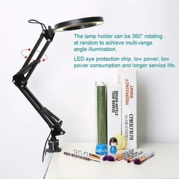 

Flexible Desk Large 5X USB LED Magnifying Glass 3 Colors Illuminated Magnifier Lamp Loupe Reading/Rework/Soldering