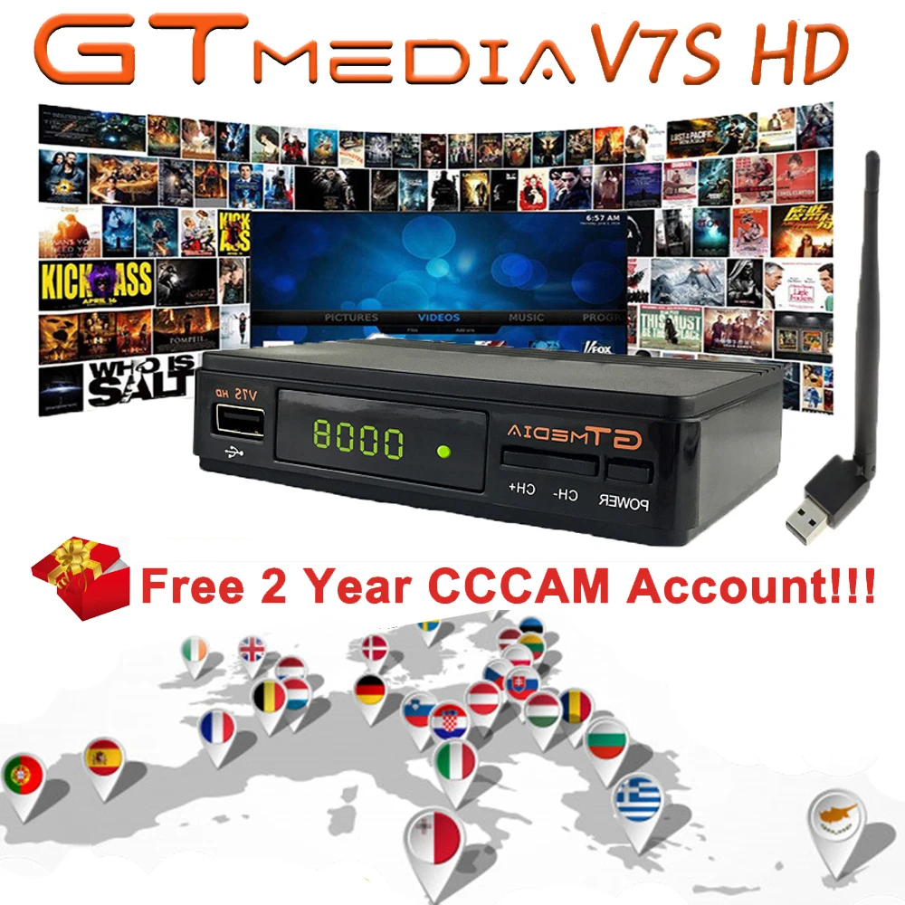 

GTMEDIA V7 HD with free Cccam Clines for 1 year Spain Europe DVB-S2 Receptor H.265 Satellite Receiver vs Freesat V7 V8 nova