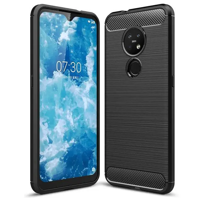 Защитная задняя панель чехол для Nokia 7,2 6,2 4,2 3,2 2,2 защитный чехол для задней панели из углеволокна и мягкий силиконовый чехол для Nokia X71 X7 X6 X5 8,1 7,1 6,1 5,1 3,1 - Цвет: Черный