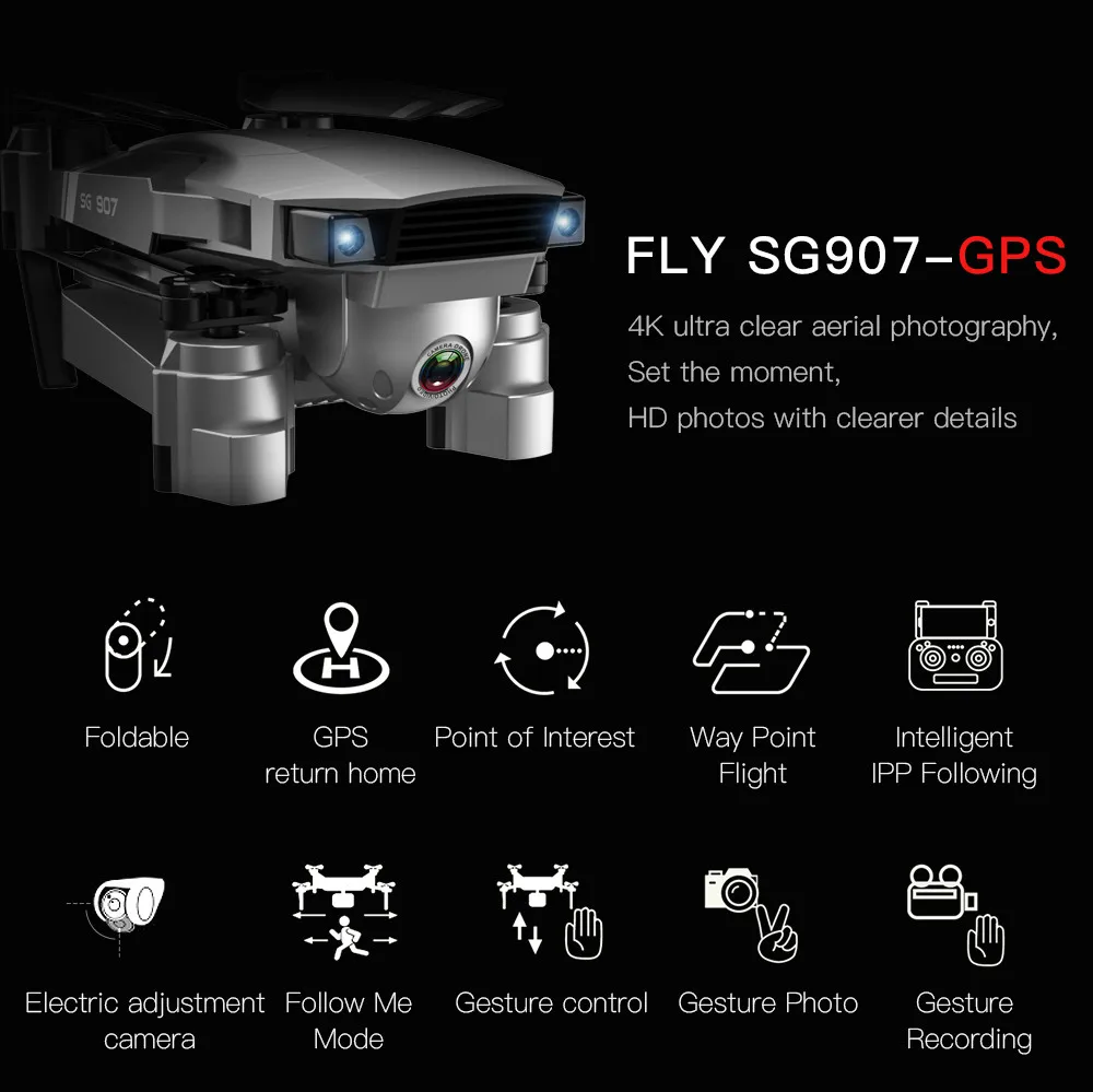 US $131.40 Smart Drone 4K 16MP HD ESC Camera Dual GPS Follow me WIFI FPV RC Quadcopter Foldable Selfie Live Video Altitude Hold Auto Return