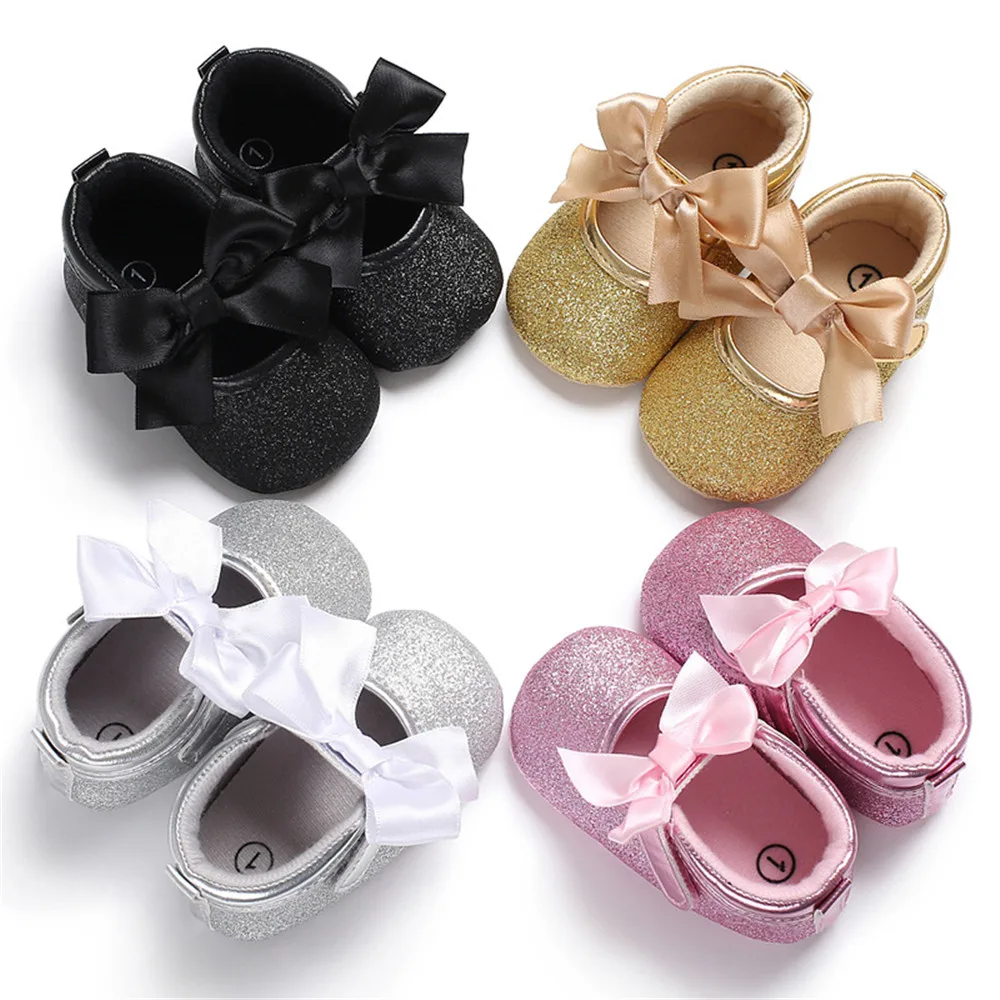 Toddler Kids Baby Girls Casual PU Princess Bow Loving Heart Shoes Crib Sole Sneaker