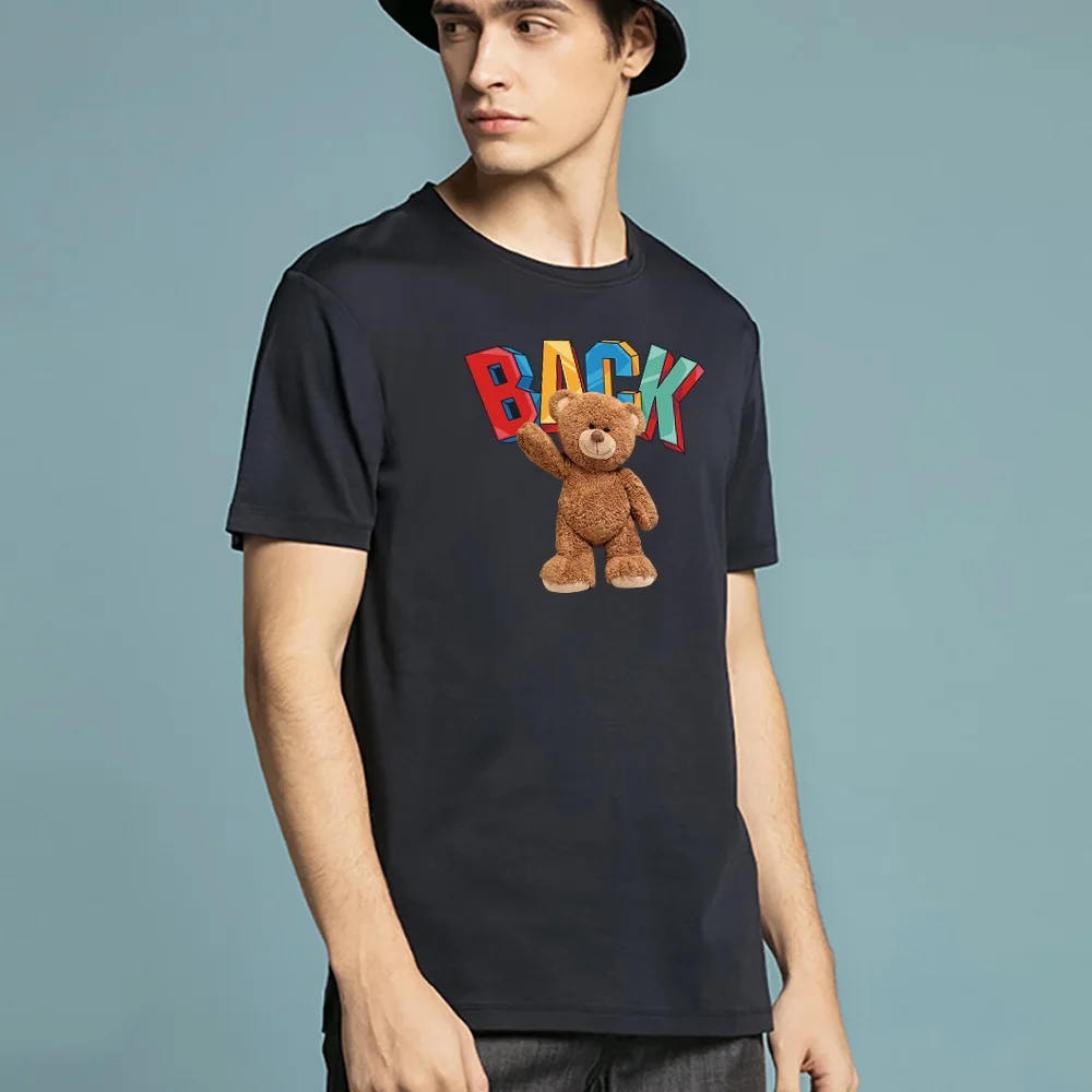 2022 Summer Bear Print Short-sleeved T-shirt Male Short Sleeved Summer Casual Loose O-Neck Tees Harajuku Streetwear Men T Shirt