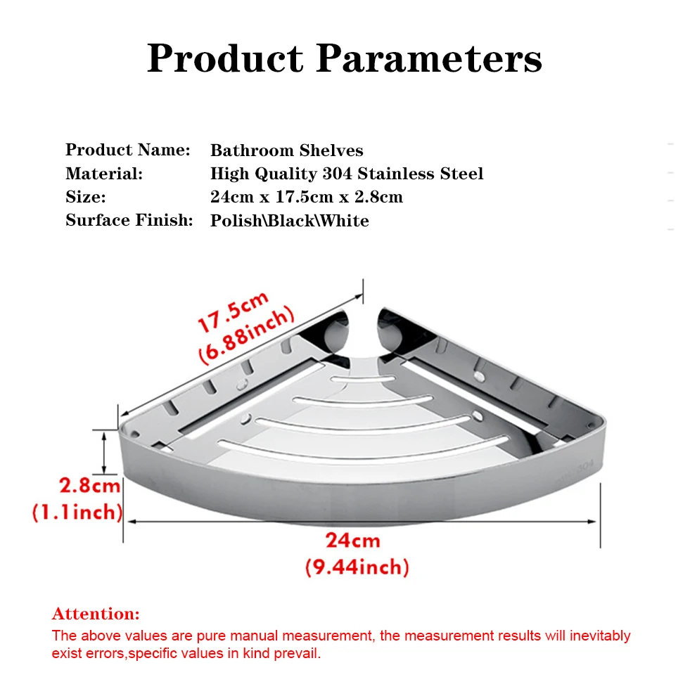 Bathroom Shower Corner Shelf SUS 304 Stainless Steel Shower Caddy Wall  Mount Triangular Bathroom Floating Shelves