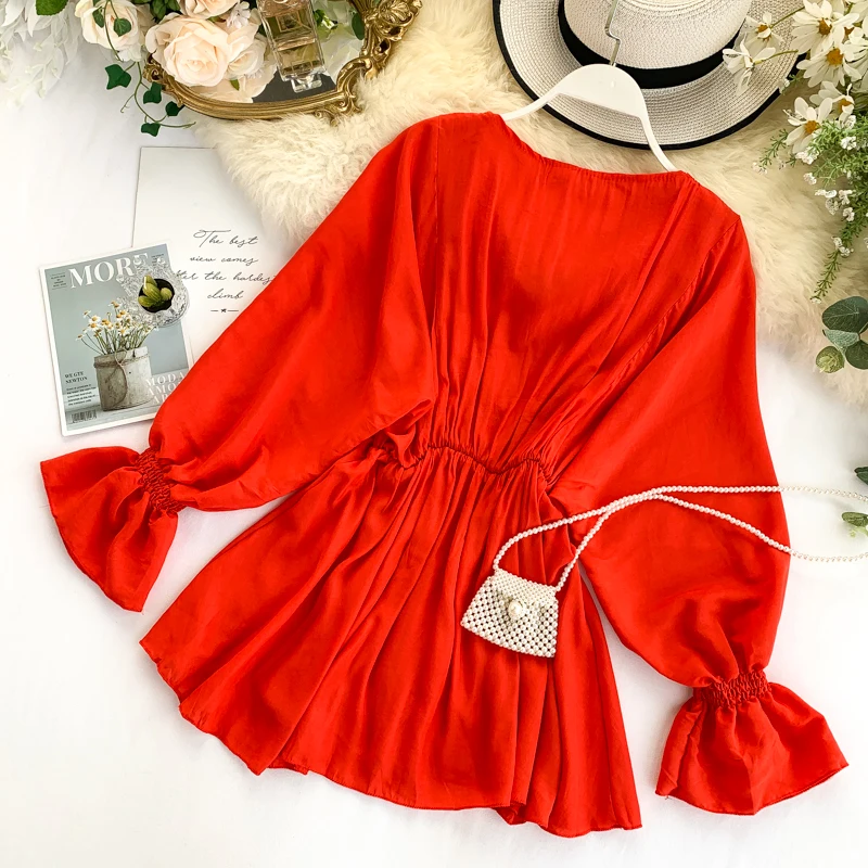  2019 new fashion women's Autumn V-neck shirt women blouses womens shirts