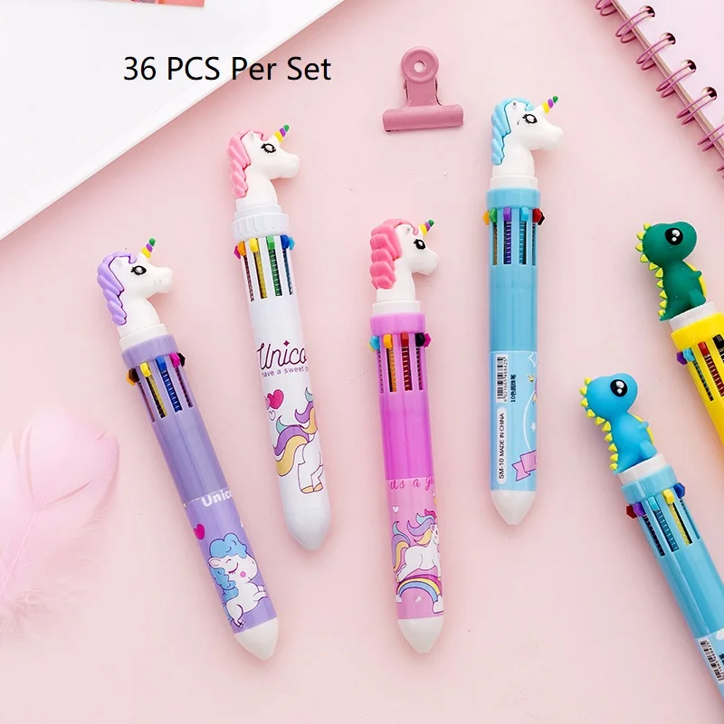 Retractable 10 in 1 Cute Unicorn Dinosaur Colored Ballpoint Pen Ballpen For Kids 