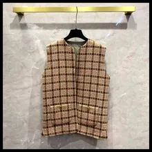 

Spring Autumn New Designer Women's High Quality Plaid Tweed Waistcoat Hot Chic Vest Tops F046
