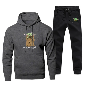 

Cute Baby Yoda Men's Sportswear Sets Tracksuit 2 Piece Here For The Soup Sweatshirt + Sweatpants The Mandalorian Star War Set