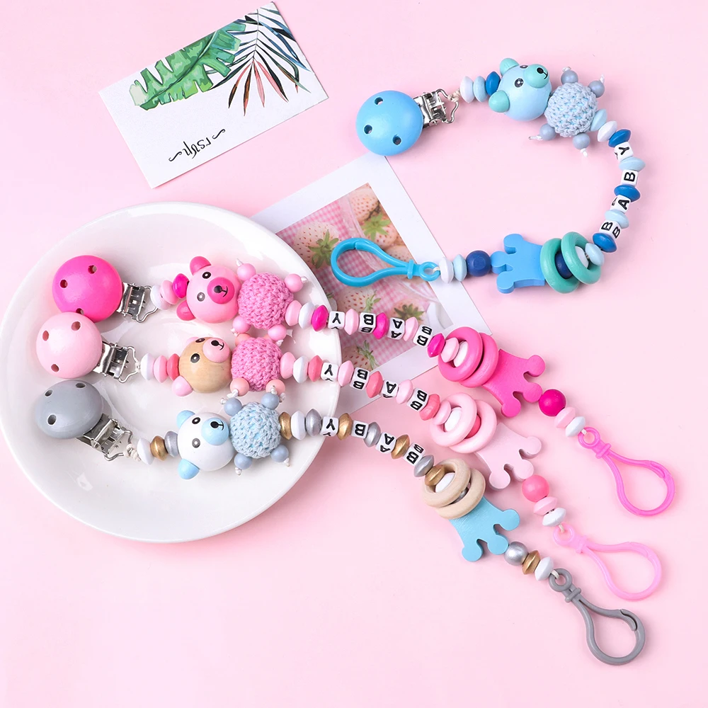 Cute Bear Pacifiers Chain Nipple Feeding Pacifier Clip Soother Beaded