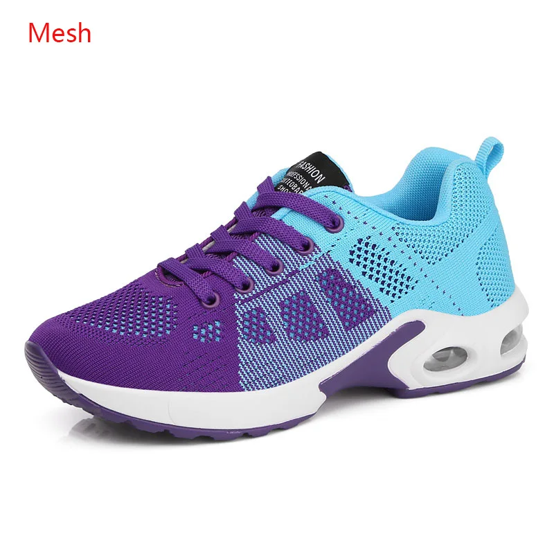 Женские кроссовки; повседневные сетчатые кроссовки; цвет розовый; женская обувь на плоской подошве; легкие мягкие кроссовки; дышащая обувь; Баскетбольная обувь размера плюс - Цвет: Purple Blue