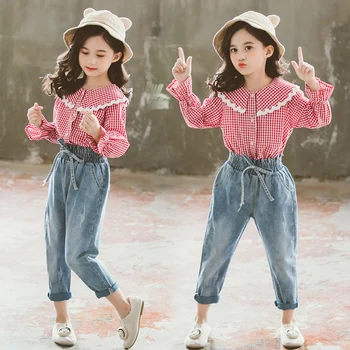 

Kid Clothes 2019 Korean Style Children Girls Clothing Sets Boutique Outfits Teen Fall Autumn Shirt + Jeans 2 to 13 Years