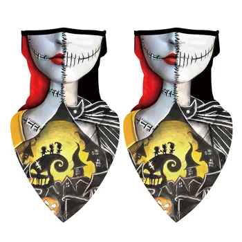 

2pcs Motorcycle Cycling Neck Gaiter UV Protection Halloween Printed Bandana Soft Face Cover Shield Scarf Headbands All Seasons