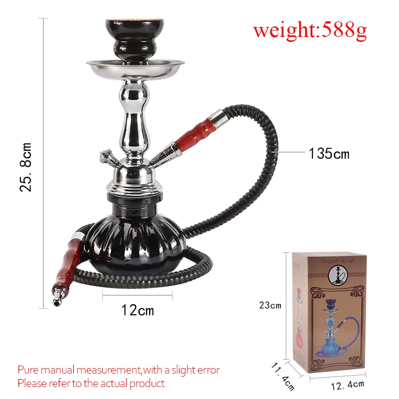258CMBlackHookahPotConventionalHookahwithHoseMetalBaseFlask