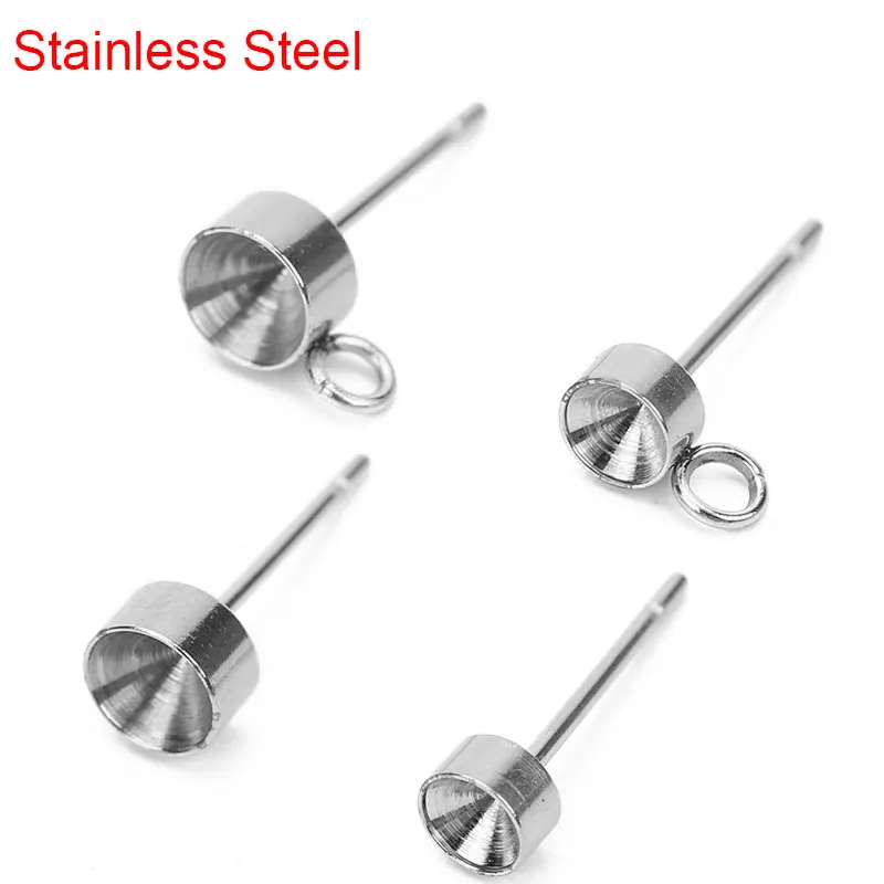 30pcs Hypoallergenic 316L Stainless Steel Stud Earring Base 4 5mm Cubic Zirconia Stones Settings For Diy Jewelry Making Findings | Украшения