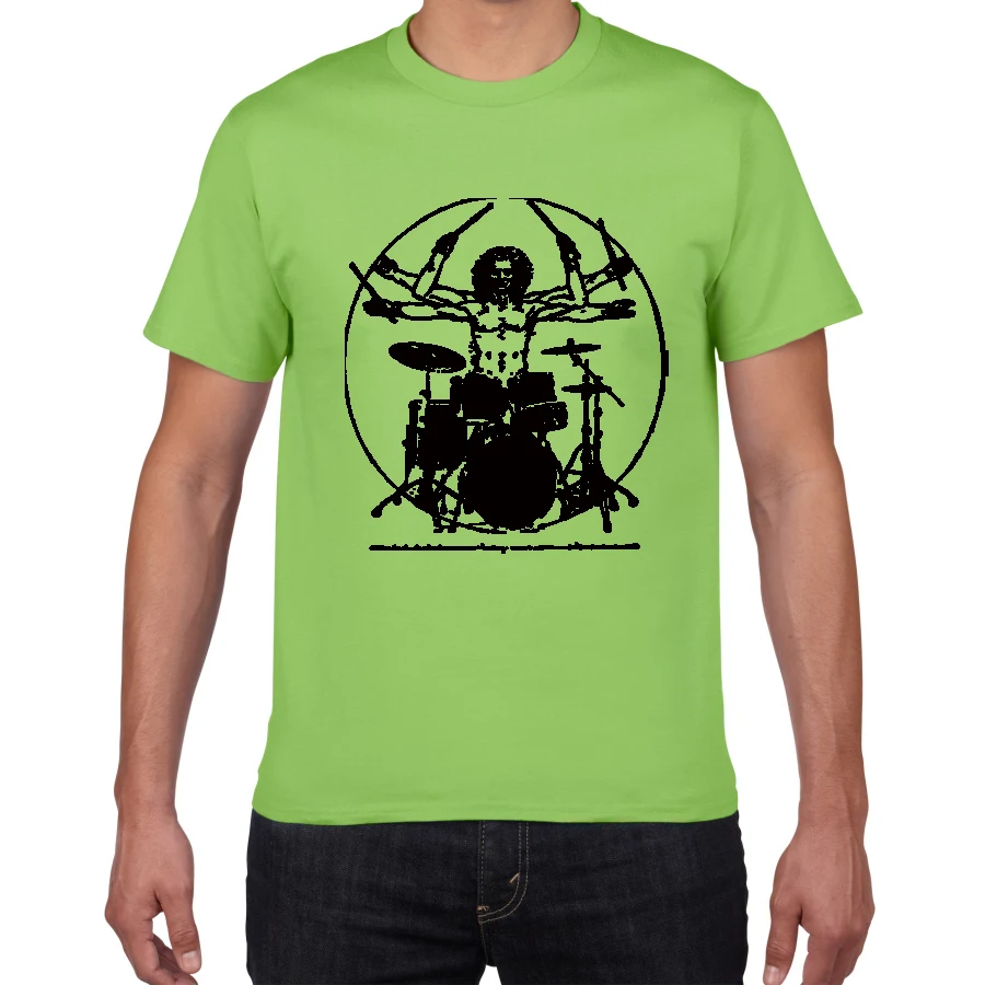 Барабаны да Винчи забавная футболка для мужчин витрувиан человек Барабанщик Хлопок Винтаж графическая музыка Новинка уличная Мужская футболка для мужчин homme - Цвет: B625MT green