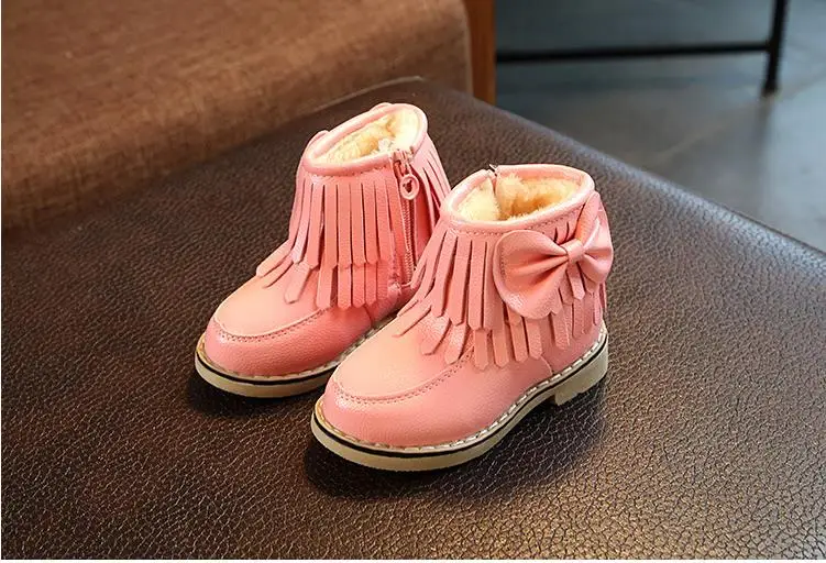 Girls Snow Boots Winter Children's Martin Boots 1-6 Years Old Girl Tassels In The Boots and Velvet Thick Warm Cotton Shoes
