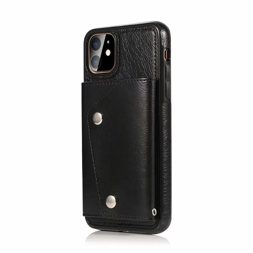 Ретро Чехол из ПУ кожи для IPhone 11 6,1 дюймов, защитный кожаный чехол-кошелек, чехол с подставкой и отделением для карт - Цвет: BK