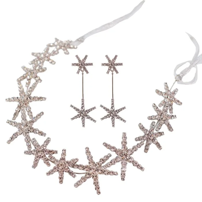 Bridal Star Headband Earrings Set Rhinestone Headpiece Wedding Hair Band M8694