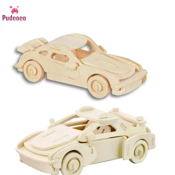 

Pudcoco Creative Wooden Car Model Three Dimensional Puzzle Model Puzzle 3D Interconnecting Blocks DIY Model Map Handmade Toys
