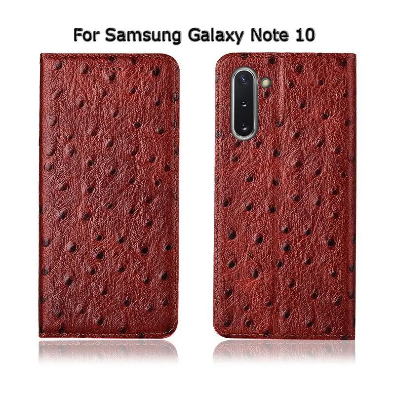Чехол с текстурой страуса для samsung Galaxy Note 3 4 5 8 9 10 Pro Plus N9200, откидная подставка, гнездо для карточек, чехол из натуральной кожи для телефона
