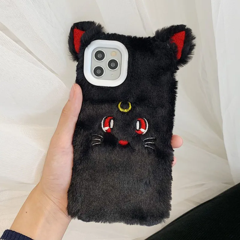 Gelandge мультфильм вышивка мех Чехлы для iPhone X XS XR 11 Pro Max 7 8 Plus теплая рука милый мягкий плюшевый Телефон задняя крышка Coque