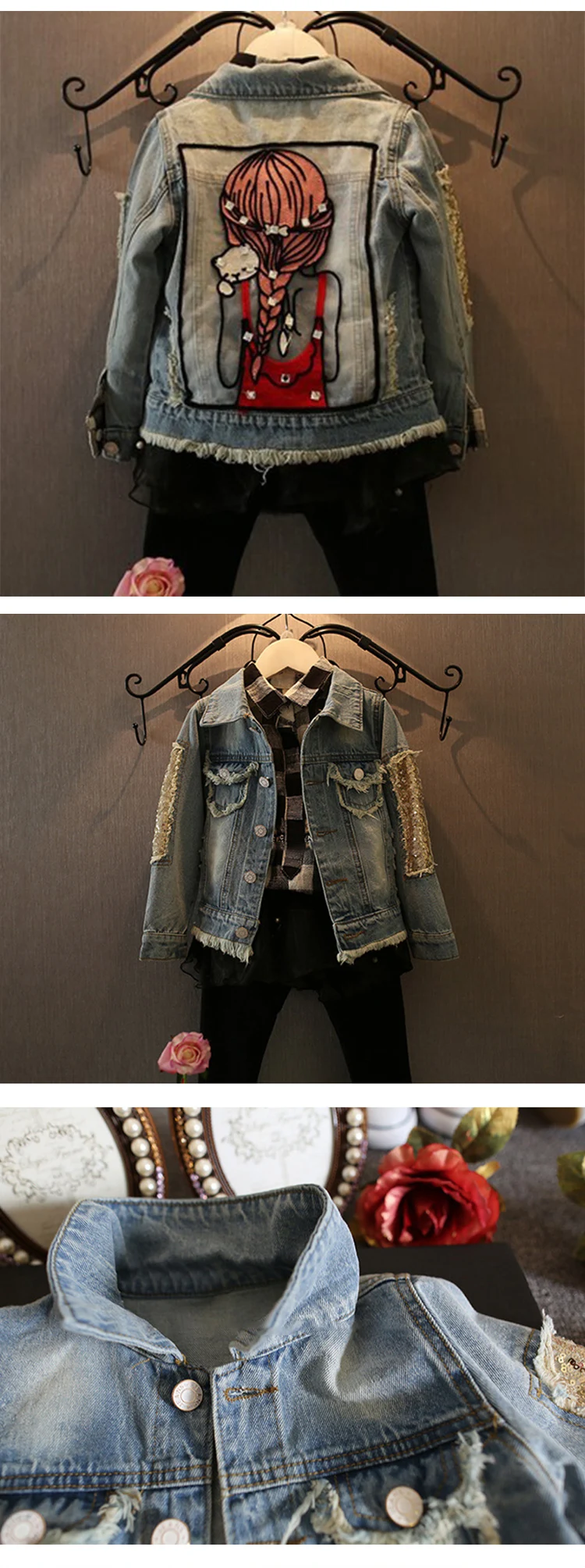 Girls Peplum Denim Jacket Kids Fashion Jeans Coat Spring Children Clothes Fashion Little Girls Outerwear Clothing 2-8Y