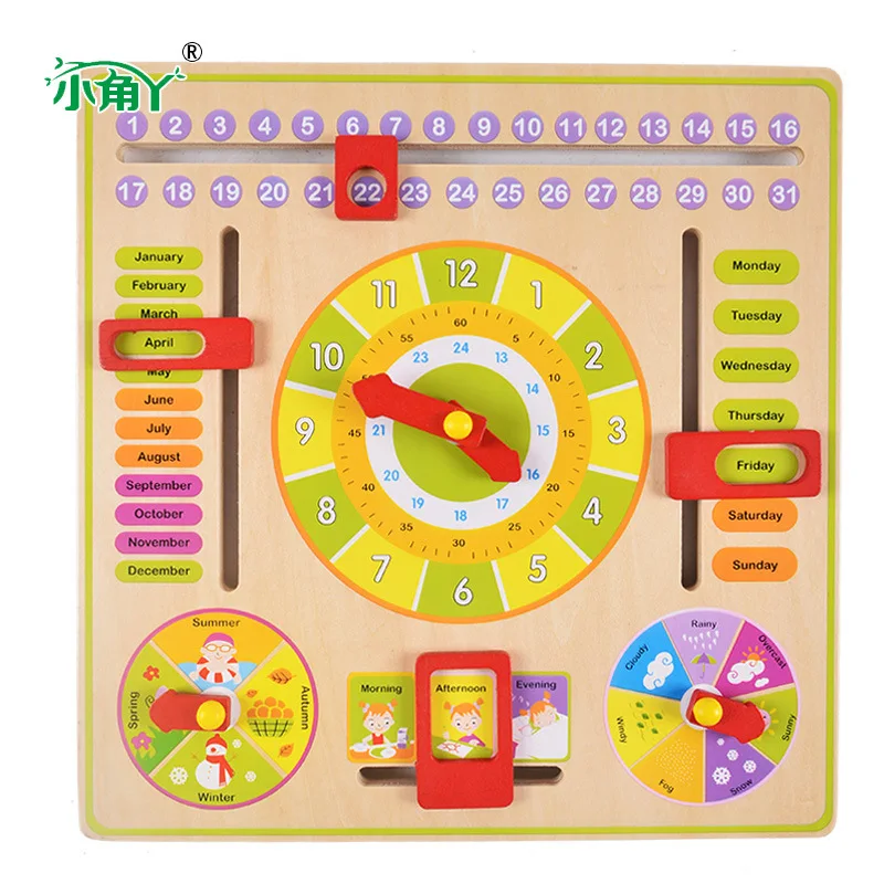 

Wooden Multi-functional with Numbers Clock Calendar Season Weather Alarm Clock Cognitive Learning Early Education CHILDREN'S Toy