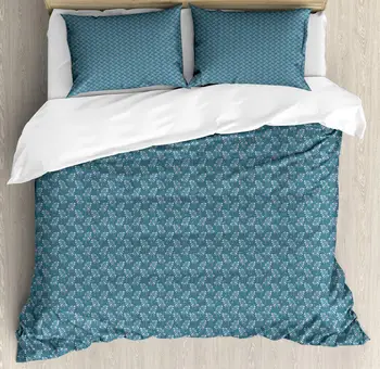 

Floral Duvet Cover Set Repetitive Abstract Dotted Petals on Twig Branches Dreamy Nature Meadow Decorative 3 Piece Bedding Set