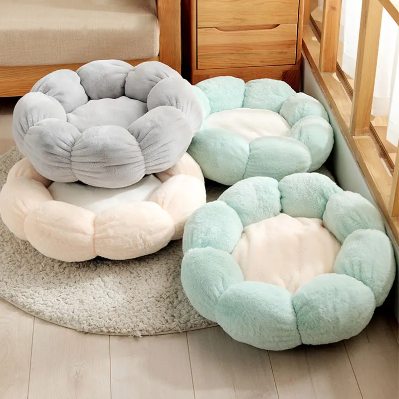 

Flower Shape Warm Color Plush Cat Bed Pillow Round Pet Furniture Sleeping Sofa Mat Basket Nest Kitten Accessory Dog House Indoor