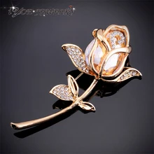 IYOE romántico Rosa flor broche oro Color joyería para mujeres Emeral cristal Pin broches moda bufanda Bijoux Accesorios