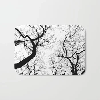 

Nordic Best Anti-slip Mat Entrance Carpet Flannel Funny Printing Black and White Tree Top Silhouettes Doormat And Rug Stair