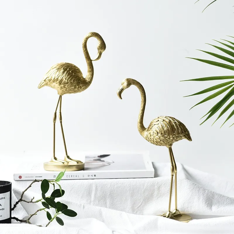 

27cm Golden Resin Pink Flamingo Figure for Girl Ins Hot Home Decor Gifts
